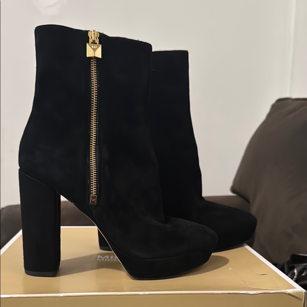 Michael Kors Black and Gold Heeled Boots